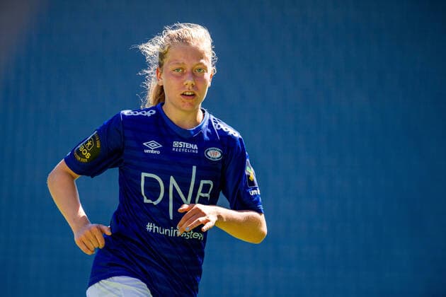 210626 Amanda Jacobsen Andradottir of Valerenga during the Toppserien football match between Valerenga and Klepp on June 26, 2021 in Oslo. Photo: Vegard Wivestad Grott BILDBYRAN kod VG VG0134 bbeng dam fotboll football fotball tfk toppserien vif valerenga damer klepp Copyright: VEGARDxWIVESTADxGRoTT BB210626VG005