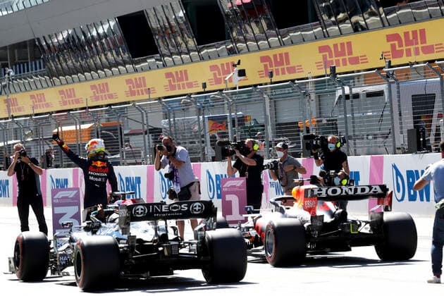 44 Lewis Hamilton (GBR, Mercedes-AMG Petronas F1 Team), 33 Max Verstappen (NED, Red Bull Racing), F1 Grand Prix of Styria at Red Bull Ring on June 26, 2021 in Spielberg, Austria. (Photo by HOCH ZWEI) Spielberg Austria