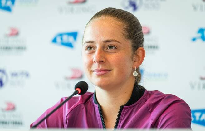 Mandatory Credit: Photo by Rob Prange Shutterstock (12168976cc) Jelena Ostapenko of Latvia talks to the media after the final of the 2021 Viking International WTA, Tennis Damen 500 tennis tournament Viking International Championships, Day Eight, Tennis, Eastbourne, East Sussex, UK - 26 June 2021 Viking International Championships, Day Eight, Tennis, Eastbourne, East Sussex, UK - 26 June 2021 Copyright: xRobxPrange Shutterstockx 12168976cc