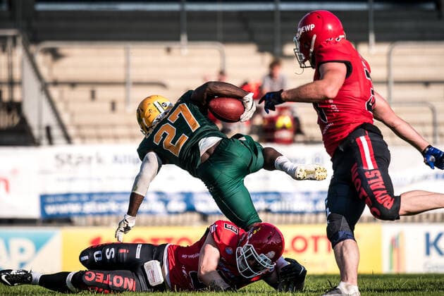 GFL German Football League Potsdam Royals vs Cologne Crocodiles 26.06.2021 GFL, Potsdam Royals - Cologne Crocodiles; Karl-Liebknecht - Stadion Potsdam, 26.06.2021 Copyright: xBEAUTIFULxSPORTS NicolxMarschallx