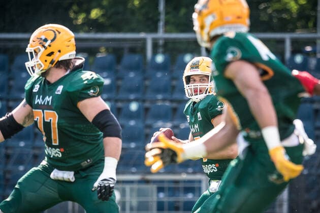GFL German Football League Potsdam Royals vs Cologne Crocodiles 26.06.2021 GFL, Potsdam Royals - Cologne Crocodiles; Karl-Liebknecht - Stadion Potsdam, 26.06.2021 Copyright: xBEAUTIFULxSPORTS NicolxMarschallx