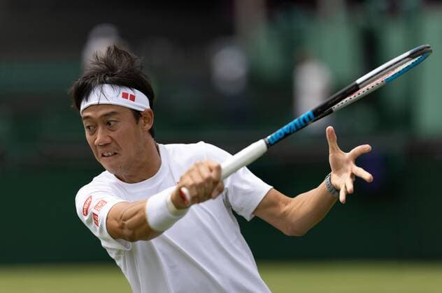Mandatory Credit: Photo by AELTC Shutterstock (12171009s) Kei Nishikori (JPN) practicing prior to The Championships 2021 Wimbledon Tennis Championships, Preparations, The All England Lawn Tennis and Croquet Club, London, UK - 26 Jun 2021 Editorial Use Only Wimbledon Tennis Championships, Preparations, The All England Lawn Tennis and Croquet Club, London, UK - 26 Jun 2021 Editorial Use Only  Copyright: xAELTC Shutterstockx 12171009s