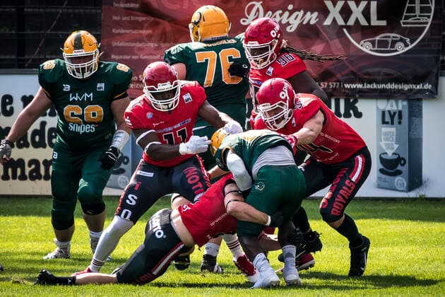GFL German Football League Potsdam Royals vs Cologne Crocodiles 26.06.2021 GFL, Potsdam Royals - Cologne Crocodiles; Karl-Liebknecht - Stadion Potsdam, 26.06.2021 Copyright: xBEAUTIFULxSPORTS NicolxMarschallx