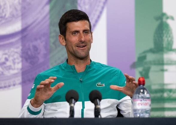 Mandatory Credit: Photo by AELTC Shutterstock (12171009aq) Novak Djokovic (SRB) attends a press conference, PK, Pressekonferenz in the Main Interview Room ahead of The Championships 2021 Wimbledon Tennis Championships, Preparations, The All England Lawn Tennis and Croquet Club, London, UK - 26 Jun 2021 Editorial Use Only Wimbledon Tennis Championships, Preparations, The All England Lawn Tennis and Croquet Club, London, UK - 26 Jun 2021 Editorial Use Only Copyright: xAELTC Shutterstockx 12171009aq
