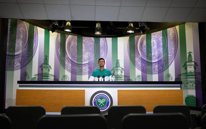 Mandatory Credit: Photo by AELTC Shutterstock (12171009ar) Novak Djokovic (SRB) attends a press conference, PK, Pressekonferenz prior to The Championships 2021 Wimbledon Tennis Championships, Preparations, The All England Lawn Tennis and Croquet Club, London, UK - 26 Jun 2021 Editorial Use Only Wimbledon Tennis Championships, Preparations, The All England Lawn Tennis and Croquet Club, London, UK - 26 Jun 2021 Editorial Use Only Copyright: xAELTC Shutterstockx 12171009ar