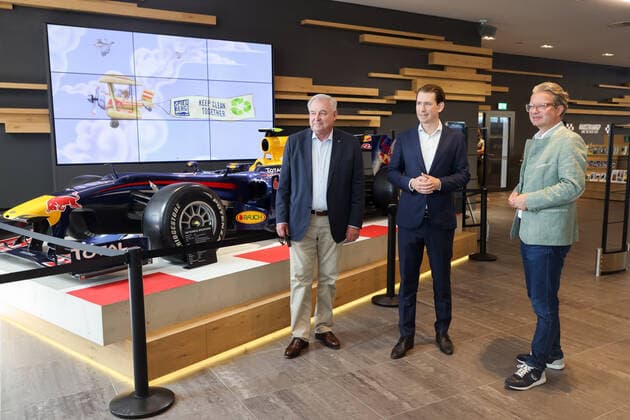 Formula 1 - GP of Styria 2021 SPIELBERG,AUSTRIA,27.JUN.21 - MOTORSPORTS, FORMULA 1 - Grand Prix of Styria, Red Bull Ring. Image shows governor Hermann Schuetzenhoefer (Styria), chancellor Sebastian Kurz (Austria) and Christopher Drexler (Styria).  GEPAxpictures xChristianxWalgram