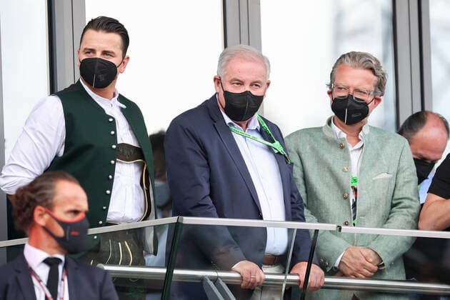 Formula 1 - GP of Styria 2021 SPIELBERG,AUSTRIA,27.JUN.21 - MOTORSPORTS, FORMULA 1 - Grand Prix of Styria, Red Bull Ring. Image shows Andreas Gabalier, governor Hermann Schuetzenhoefer and Christopher Drexler (Styria).  GEPAxpictures xChristianxWalgram