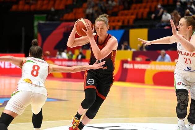 VALENCIA, SPAIN - JUNE 27: Emma Meesseman of Belgium pictured during FIBA Women s Eurobasket match between Belgium and Belarus on june 27, 2021 in Valencia ,Spain 27 06 2021 BASKET BALL FEMININ : Belgique vs Bielorussie - FIBA Women s Eurobasket - Petite finale - Valence - 27 06 2021 PhotoNews Panoramic 