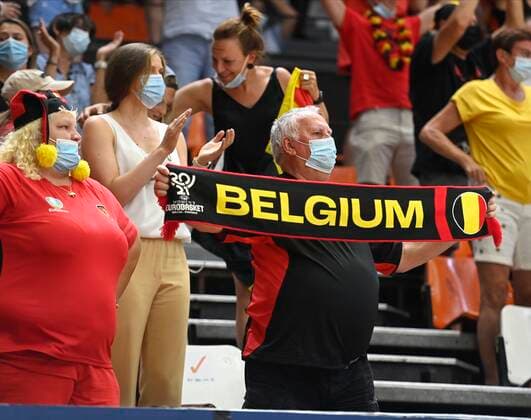 VALENCIA, SPAIN - JUNE 27: Belgian team finished as bronze medallist and celebrates the victory pictured during FIBA Women s Eurobasket match between Belgium and Belarus on june 27, 2021 in Valencia ,Spain 27 06 2021 BASKET BALL FEMININ : Belgique vs Bielorussie - FIBA Women s Eurobasket - Petite finale - Valence - 27 06 2021 PhotoNews Panoramic 