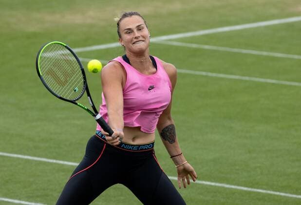 Mandatory Credit: Photo by AELTC Shutterstock (12172322r) Arnya Sabalenka (BLR) on the Aorangi Practice Courts ahead of The Championships 2021 Wimbledon Tennis Championships, Preparations, The All England Lawn Tennis and Croquet Club, London, UK - 27 Jun 2021 Editorial Use Only Wimbledon Tennis Championships, Preparations, The All England Lawn Tennis and Croquet Club, London, UK - 27 Jun 2021 Editorial Use Only  Copyright: xAELTC Shutterstockx 12172322r