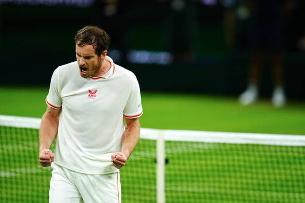 Mandatory Credit: Photo by Javier Garcia BPI Shutterstock (12172248va) Andy Murray celebrates victory in his first round match Wimbledon Tennis Championships, Day 1, The All England Lawn Tennis and Croquet Club, London, UK - 28 Jun 2021 Wimbledon Tennis Championships, Day 1, The All England Lawn Tennis and Croquet Club, London, UK - 28 Jun 2021  Copyright: xJavierxGarcia BPI Shutterstockx 12172248va