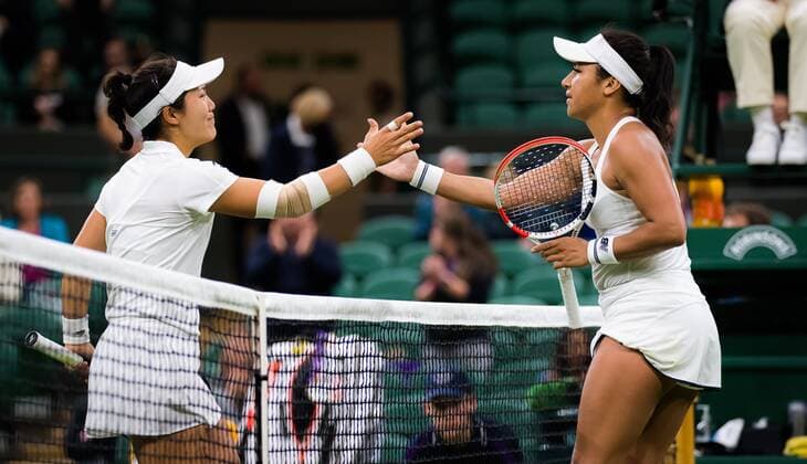 Mandatory Credit: Photo by Rob Prange Shutterstock (12172261eu) Kristie Ahn of the United States & Heather Watson of Great Britain in action during the first round of the 2021 Wimbledon Championships Grand Slam tennis tournament Wimbledon Tennis Championships, Day 1, The All England Lawn Tennis and Croquet Club, London, UK - 28 Jun 2021 Wimbledon Tennis Championships, Day 1, The All England Lawn Tennis and Croquet Club, London, UK - 28 Jun 2021  Copyright: xRobxPrange Shutterstockx 12172261eu