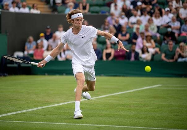 Mandatory Credit: Photo by AELTC Shutterstock (12174240cm) Andrey Rublev (RUS) playing against Andrey Federico Delbonis (ARG) in the first round of the Gentlemen s Singles on No.2 Court at The Championships 2021 Wimbledon Tennis Championships, Day 1, The All England Lawn Tennis and Croquet Club, London, UK - 28 Jun 2021 Editorial Use Only Wimbledon Tennis Championships, Day 1, The All England Lawn Tennis and Croquet Club, London, UK - 28 Jun 2021 Editorial Use Only  Copyright: xAELTC Shutterstockx 12174240cm