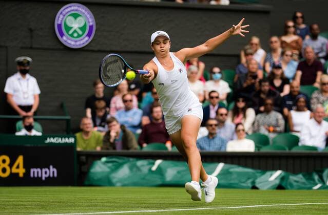 Mandatory Credit: Photo by Rob Prange Shutterstock (12173634ca) Ashleigh Barty of Australia in action during the first round of the 2021 Wimbledon Championships Grand Slam tennis tournament Wimbledon Tennis Championships, Day 2, The All England Lawn Tennis and Croquet Club, London, UK - 29 Jun 2021 Wimbledon Tennis Championships, Day 2, The All England Lawn Tennis and Croquet Club, London, UK - 29 Jun 2021  Copyright: xRobxPrange Shutterstockx 12173634ca