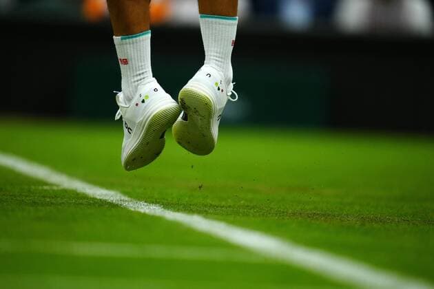 Mandatory Credit: Photo by Javier Garcia BPI Shutterstock (12173633ij) The Uniqlo tennis shoes of Roger Federer Wimbledon Tennis Championships, Day 2, The All England Lawn Tennis and Croquet Club, London, UK - 29 Jun 2021 Wimbledon Tennis Championships, Day 2, The All England Lawn Tennis and Croquet Club, London, UK - 29 Jun 2021  Copyright: xJavierxGarcia BPI Shutterstockx 12173633ij
