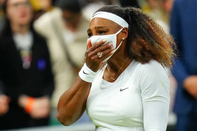 Mandatory Credit: Photo by Javier Garcia BPI Shutterstock (12173633mr) Serena Williams emotional after having to retire hurt in her first round match Wimbledon Tennis Championships, Day 2, The All England Lawn Tennis and Croquet Club, London, UK - 29 Jun 2021 Wimbledon Tennis Championships, Day 2, The All England Lawn Tennis and Croquet Club, London, UK - 29 Jun 2021  Copyright: xJavierxGarcia BPI Shutterstockx 12173633mr