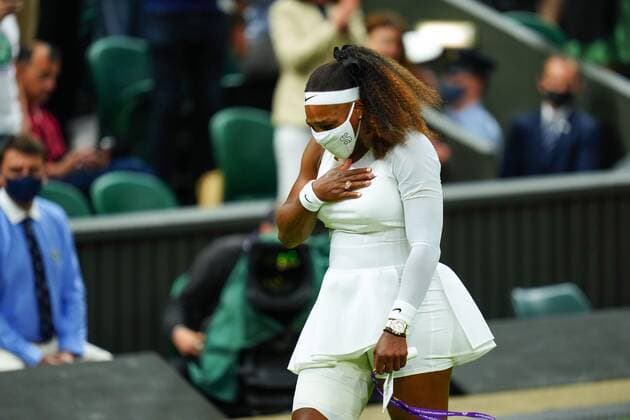 Mandatory Credit: Photo by Javier Garcia BPI Shutterstock (12173633mp) Serena Williams emotional after having to retire hurt in her first round match Wimbledon Tennis Championships, Day 2, The All England Lawn Tennis and Croquet Club, London, UK - 29 Jun 2021 Wimbledon Tennis Championships, Day 2, The All England Lawn Tennis and Croquet Club, London, UK - 29 Jun 2021  Copyright: xJavierxGarcia BPI Shutterstockx 12173633mp