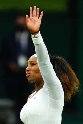 Mandatory Credit: Photo by Javier Garcia BPI Shutterstock (12173633my) Serena Williams emotional waving to the crowd after having to retire hurt in her first round match Wimbledon Tennis Championships, Day 2, The All England Lawn Tennis and Croquet Club, London, UK - 29 Jun 2021 Wimbledon Tennis Championships, Day 2, The All England Lawn Tennis and Croquet Club, London, UK - 29 Jun 2021  Copyright: xJavierxGarcia BPI Shutterstockx 12173633my
