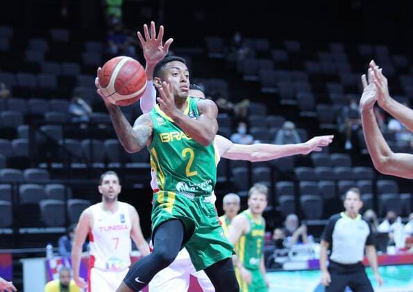 PXL_Tunisia vs Brazil Yago Santos during group B basketball qualification match for the Olympic Games, Olympische Spiele, Olympia, OS between Tunisia and Brazil at the Spaladium Arena, in Split, Croatia, on June 29, 2021. IvoxCagalj PIXSELL