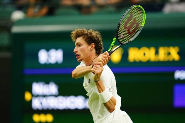 Mandatory Credit: Photo by Javier Garcia BPI Shutterstock (12173633qd) Ugo Humbert during his first round match Wimbledon Tennis Championships, Day 2, The All England Lawn Tennis and Croquet Club, London, UK - 29 Jun 2021 Wimbledon Tennis Championships, Day 2, The All England Lawn Tennis and Croquet Club, London, UK - 29 Jun 2021  Copyright: xJavierxGarcia BPI Shutterstockx 12173633qd