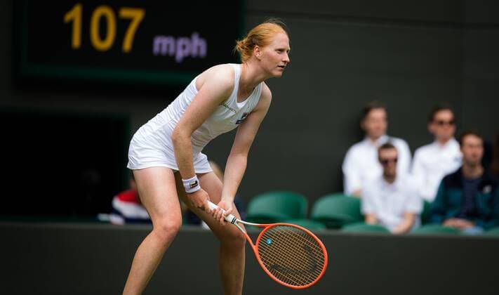 Mandatory Credit: Photo by Rob Prange Shutterstock (12189892bt) Alison Van Uytvanck of Belgium in action during the first round of the 2021 Wimbledon Championships Grand Slam tennis tournament Wimbledon Tennis Championships, Day 3, The All England Lawn Tennis and Croquet Club, London, UK - 30 Jun 2021 Wimbledon Tennis Championships, Day 3, The All England Lawn Tennis and Croquet Club, London, UK - 30 Jun 2021  Copyright: xRobxPrange Shutterstockx 12189892bt