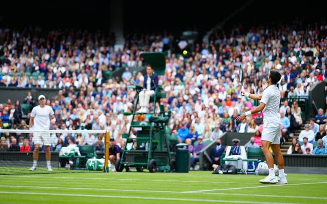 Mandatory Credit: Photo by Javier Garcia BPI Shutterstock (12189891cg) Novak Djokovic plays an easy winner with opponent Kevin Anderson stranded during their second round match Wimbledon Tennis Championships, Day 3, The All England Lawn Tennis and Croquet Club, London, UK - 30 Jun 2021 Wimbledon Tennis Championships, Day 3, The All England Lawn Tennis and Croquet Club, London, UK - 30 Jun 2021  Copyright: xJavierxGarcia BPI Shutterstockx 12189891cg