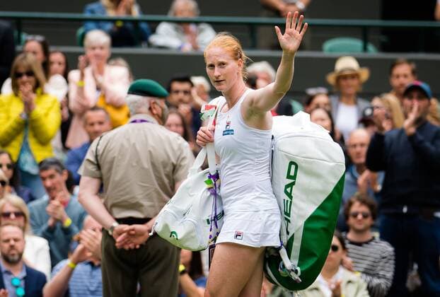Mandatory Credit: Photo by Rob Prange Shutterstock (12189892cm) Alison Van Uytvanck of Belgium in action during the first round of the 2021 Wimbledon Championships Grand Slam tennis tournament Wimbledon Tennis Championships, Day 3, The All England Lawn Tennis and Croquet Club, London, UK - 30 Jun 2021 Wimbledon Tennis Championships, Day 3, The All England Lawn Tennis and Croquet Club, London, UK - 30 Jun 2021  Copyright: xRobxPrange Shutterstockx 12189892cm