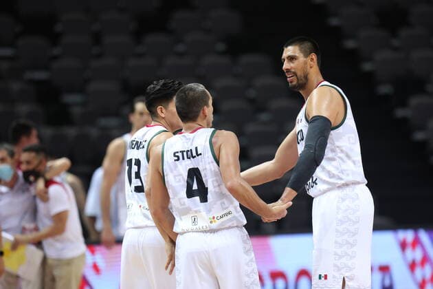 PXL_Mexico v Russia - Group A: 2020 FIBA Men s Olympic Qualifying Tournaments SPLIT, CROATIA - JUNE 30: Gustavo Ayon of Mexico celebrates victory with teammates after during the 2020 FIBA Men s Olympic Qualifying Tournament game between Mexico and Russia at Spaladium Arena on June 30, 2021 in Split, Croatia. IvoxCagalj PIXSELL