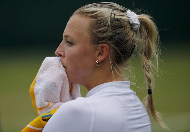 Mandatory Credit: Photo by Shutterstock (12190133bv) Anett Kontaveit of Latvia in action Wimbledon Tennis Championships, Day 3, The All England Lawn Tennis and Croquet Club, London, UK - 30 Jun 2021 Wimbledon Tennis Championships, Day 3, The All England Lawn Tennis and Croquet Club, London, UK - 30 Jun 2021  Copyright: xShutterstockx 12190133bv