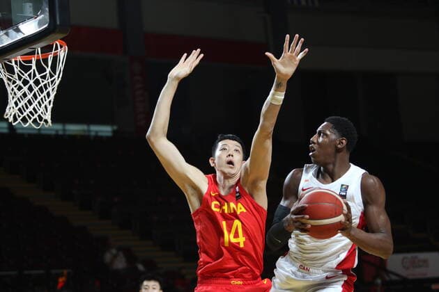 June 30, 2021, Victoria, BC, Canada: Canada s RJ Barrett looks to shoot past China s Zijie Shen during the first half of FIBA Men s Olympic Qualifying basketball action at Memorial Arena in Victoria, B.C., on Wednesday, June 30, 2021. RJ Barrett,Zijie Shen  - ZUMAc35_ 20210630_zaf_c35_059 Copyright: xChadxHipolitox