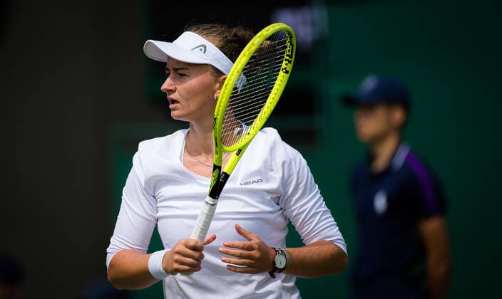 July 1, 2021: Barbora Krejcikova of the Czech Republic in action during the second round of the 2021 Wimbledon Championships Grand Slam tennis tournament against Andrea Petkovic of Germany - ZUMAa181 20210701_zaa_a181_062 Copyright: xRobxPrangex