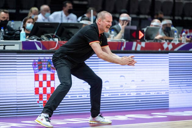 Basketball Split 01.07.2021 Olympia-Qualifikation FIBA Olympic Qualifying Tournament 2020 Gruppenphase, Gruppe A Russland (RUS) - Deutschland (GER) Henrik Rödl (Deutschland, Bundestrainer) Rodl Roedl