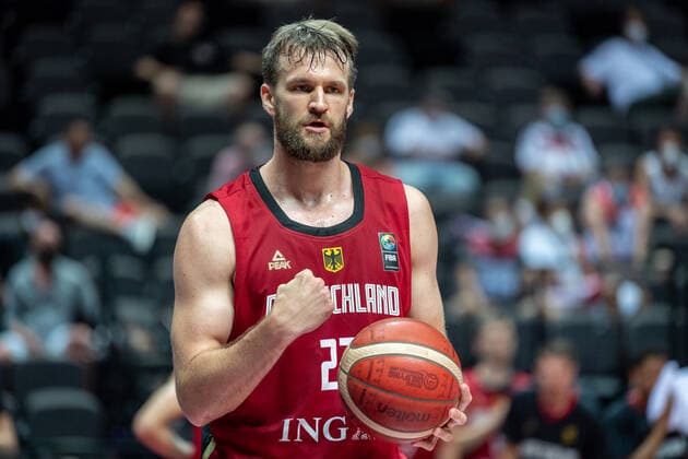 Basketball Split 01.07.2021 Olympia-Qualifikation FIBA Olympic Qualifying Tournament 2020 Gruppenphase, Gruppe A Russland (RUS) - Deutschland (GER) Danilo Barthel (Deutschland, No.22) Jubel