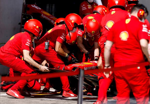 Scuderia Ferrari Mission Winnow Team during pit stop practice, F1 Grand Prix of Austria at Red Bull Ring on July 1, 2021 in Spielberg, Austria. (Photo by HOCH ZWEI) Spielberg Austria