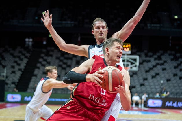 Basketball Split 01.07.2021 Olympia-Qualifikation FIBA Olympic Qualifying Tournament 2020 Gruppenphase, Gruppe A Russland (RUS) - Deutschland (GER) Moritz Wagner (Deutschland, No.13)