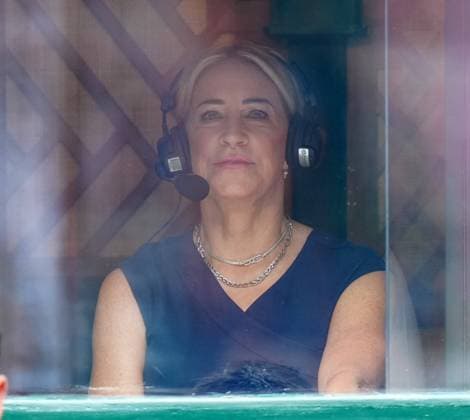 Mandatory Credit: Photo by Shutterstock (12191444bc) Chris Evert in the commentary box Wimbledon Tennis Championships, Day 4, The All England Lawn Tennis and Croquet Club, London, UK - 01 Jul 2021 Wimbledon Tennis Championships, Day 4, The All England Lawn Tennis and Croquet Club, London, UK - 01 Jul 2021  Copyright: xShutterstockx 12191444bc