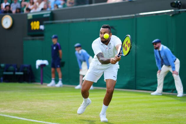 Mandatory Credit: Photo by Javier Garcia Shutterstock (12191440gx) Nick Kyrgios during his second round match Wimbledon Tennis Championships, Day 4, The All England Lawn Tennis and Croquet Club, London, UK - 01 Jul 2021 Wimbledon Tennis Championships, Day 4, The All England Lawn Tennis and Croquet Club, London, UK - 01 Jul 2021  Copyright: xJavierxGarcia Shutterstockx 12191440gx