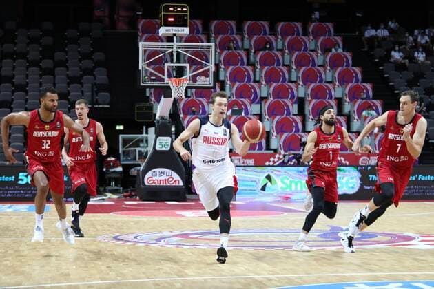 PXL_Russia v Germany - Group A: 2020 FIBA Men s Olympic Qualifying Tournaments SPLIT, CROATIA - JULY 01: Grigory Motovilov of Russia lleads the ball across the field during the 2020 FIBA Men s Olympic Qualifying Tournament game between Russia and Germany at Spaladium Arena on July 1, 2021 in Split, Croatia. IvoxCagalj PIXSELL