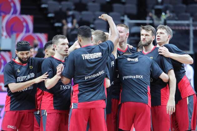 PXL_Russia v Germany - Group A: 2020 FIBA Men s Olympic Qualifying Tournaments SPLIT, CROATIA - JULY 01: The German team before the 2020 FIBA Men s Olympic Qualifying Tournament game between Russia and Germany at Spaladium Arena on July 1, 2021 in Split, Croatia. IvoxCagalj PIXSELL