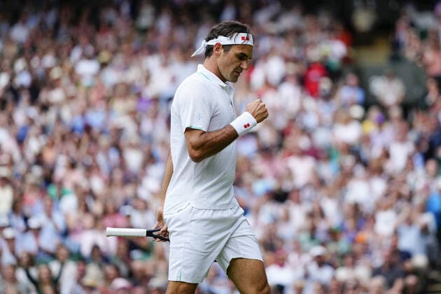 Mandatory Credit: Photo by Shutterstock (12191444bv) Roger Federer during his second round match Wimbledon Tennis Championships, Day 4, The All England Lawn Tennis and Croquet Club, London, UK - 01 Jul 2021 Wimbledon Tennis Championships, Day 4, The All England Lawn Tennis and Croquet Club, London, UK - 01 Jul 2021  Copyright: xShutterstockx 12191444bv