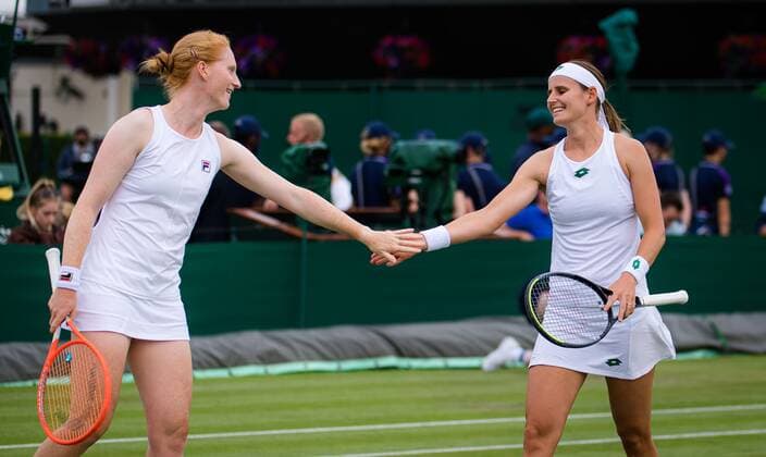 Mandatory Credit: Photo by Rob Prange Shutterstock (12191441gq) Alison Van Uytvanck & Greet Minnen of Belgium playing doubles at the 2021 Wimbledon Championships Grand Slam tennis tournament Wimbledon Tennis Championships, Day 4, The All England Lawn Tennis and Croquet Club, London, UK - 01 Jul 2021 Wimbledon Tennis Championships, Day 4, The All England Lawn Tennis and Croquet Club, London, UK - 01 Jul 2021  Copyright: xRobxPrange Shutterstockx 12191441gq