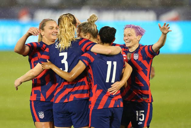 EAST HARTFORD, CT - JULY 01: United States celebrate a goal during an International Friendly, Länderspiel, Nationalmannschaft match between Mexico and United States on July 1 , 2021 at Pratt & Whitney Stadium at Rentschler Field in East Hartford, CT. (Photo by M. Anthony Nesmith Icon Sportswire) SOCCER: JUL 01 Women s - USA v Mexico Icon21070111