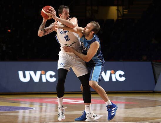 July 1, 2021, Victoria, BC, Canada: Czech Republic s Ondrej Balvin holds the ball away from Uruguay s Kiril Wachsmann during the first half of FIBA Men s Olympic Qualifying basketball action at Memorial Arena in Victoria, B.C., on Thursday, July 1, 2021. Ondrej Balvin,Kiril Wachsmann  - ZUMAc35_ 20210701_zaf_c35_282 Copyright: xChadxHipolitox