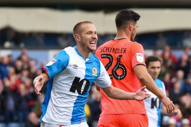 Mandatory Credit: Photo by Simon Whitehead News Images Shutterstock (10448519p) 19th October 2019, Ewood Park, Blackburn, England; Sky Bet Championship, Blackburn Rovers v Huddersfield Town : Lewis Holtby of Blackburn Rovers celebrates scoring a goal Credit: Simon Whitehead News Images Blackburn Rovers v Huddersfield Town, EFL Sky Bet Championship, Football, Ewood Park, Blackburn, UK - 19 Oct 2019 EDITORIAL USE ONLY No use with unauthorised audio, video, data, fixture lists, club league logos or live services. Online in-match use limited to 120 images, no video emulation. No use in betting, games or single club league player publications. Blackburn Rovers v Huddersfield Town, EFL Sky Bet Championship, Football, Ewood Park, Blackburn, UK - 19 Oct 2019 EDITORIAL USE ONLY No use with unauthorised audio, video, data, fixture lists, club league logos or live services. Online in-match use limited to 120 images, no video emulation. No use in betting, games or single club league player publications.  Copyright: xSimonxWhitehead NewsxImages Shutterstockx 10448519p