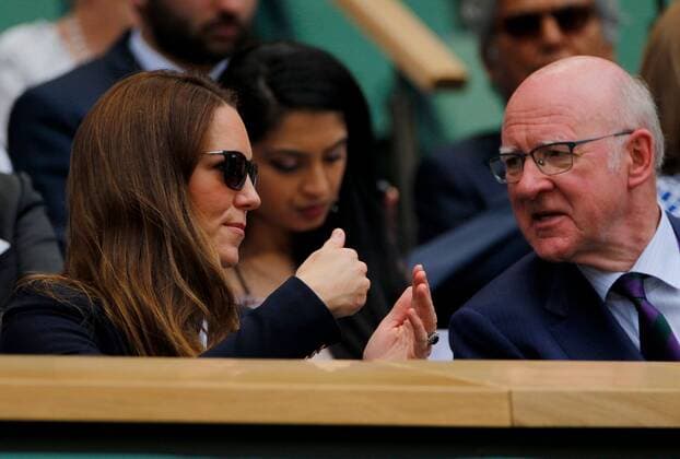 Mandatory Credit: Photo by Shutterstock (12193047j) Kate Middleton, HRH Duchess of Cambridge, watches from the Royal Box Wimbledon Tennis Championships, Day 5, The All England Lawn Tennis and Croquet Club, London, UK - 02 Jul 2021 Wimbledon Tennis Championships, Day 5, The All England Lawn Tennis and Croquet Club, London, UK - 02 Jul 2021  Copyright: xShutterstockx 12193047j