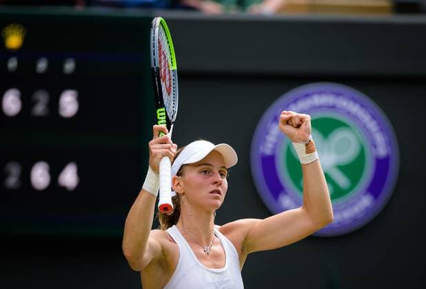 Mandatory Credit: Photo by Rob Prange Shutterstock (12193043n) Liudmila Samsonova of Russia in action during the third round of the 2021 Wimbledon Championships Grand Slam tennis tournament Wimbledon Tennis Championships, Day 5, The All England Lawn Tennis and Croquet Club, London, UK - 02 Jul 2021 Wimbledon Tennis Championships, Day 5, The All England Lawn Tennis and Croquet Club, London, UK - 02 Jul 2021  Copyright: xRobxPrange Shutterstockx 12193043n