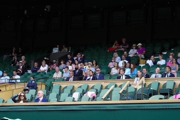 Mandatory Credit: Photo by Shutterstock (12193045dt) Catherine Duchess of Cambridge watching the action from the Royal Box on Centre Court alongside All England Club Chairman Ian Hewitt Wimbledon Tennis Championships, Day 5, The All England Lawn Tennis and Croquet Club, London, UK - 02 Jul 2021 Wimbledon Tennis Championships, Day 5, The All England Lawn Tennis and Croquet Club, London, UK - 02 Jul 2021  Copyright: xShutterstockx 12193045dt