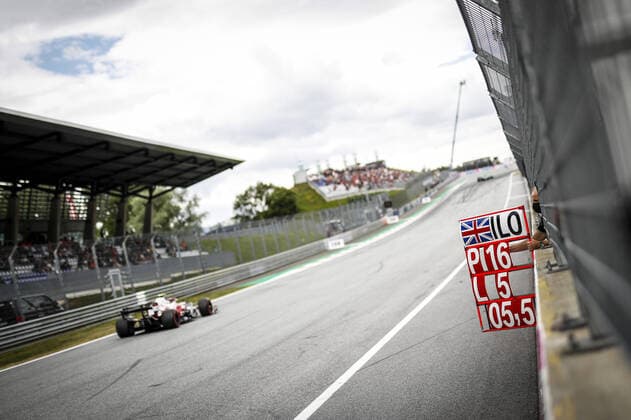 ILOTT Callum (gbr), Alfa Romeo Racing ORLEN C41, action, pltboard during the Formula 1 Grosser Preis Von Osterreich 2021, 2021 Austrian Grand Prix, 9th round of the 2021 FIA Formula One World Championship, WM, Weltmeisterschaft from July 2 to 4, 2021 on the Red Bull Ring, in Spielberg, Austria FORMULE 1 : Grand prix d Autriche - Essais - Spielberg - 02 07 2021 DPPI Panoramic _GO00749