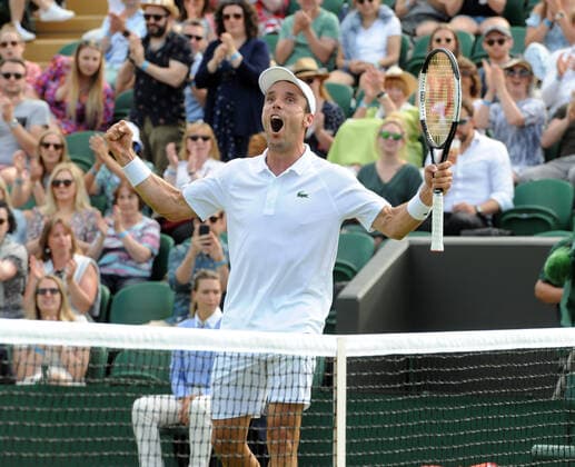 Tennis - 2021 All England Championships - Week One - Day Five (Friday) - Wimbledon Dominik Koepfer v Roberto Bautista Agut Roberto Bautista Agut of France celebrates his win 