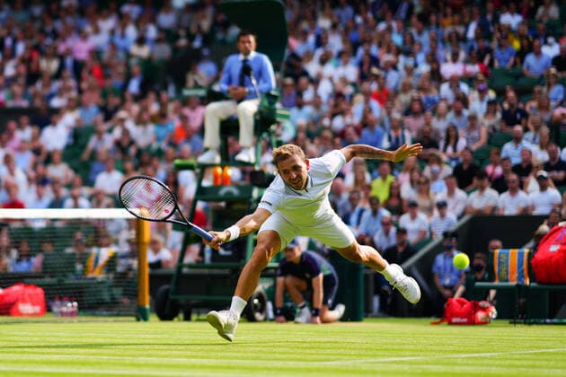 Mandatory Credit: Photo by Javier Garcia Shutterstock (12193040hd) Dan Evans during his third round match Wimbledon Tennis Championships, Day 5, The All England Lawn Tennis and Croquet Club, London, UK - 02 Jul 2021 Wimbledon Tennis Championships, Day 5, The All England Lawn Tennis and Croquet Club, London, UK - 02 Jul 2021  Copyright: xJavierxGarcia Shutterstockx 12193040hd